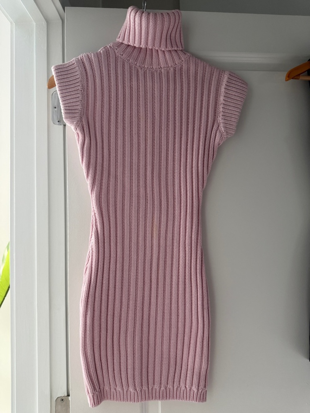Naked wardrobe knit body mini Ribbed Turtleneck dress pink blush  xs
